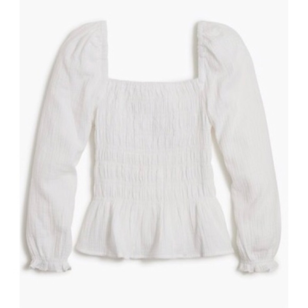 White Smocked Peplum Long-Sleeve Top